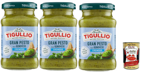 Star Tigullio GranPesto Cremoso Pesto alla Genovese with Basil 3 x 190 g, Creamy Sauce, Gluten Free + Italian Gourmet Polpa 400 g