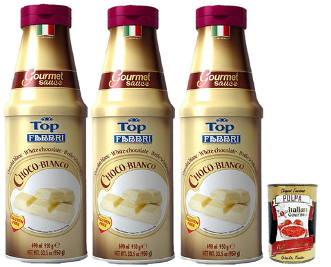 Fabbri Topping Sauce Cioccolato Bianco, White Chocolate for Ice Cream, Desserts and Coffee, 3 x 950 g, Gluten-Free, Ready-to-Use Sauce + Italian Gourmet Polpa 400 g
