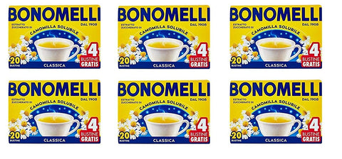 6 x Bonomelli Camomilla Soluble Relaxing Drink Chamomile 20 Bags + 4 Free