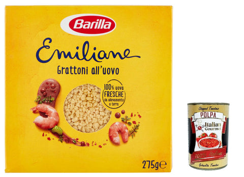10 x Barilla Pasta all' Uovo Le Emiliane Grattoni, Egg Pasta, Pasta with Egg 275 g + Italian Gourmet Polpa 400 g