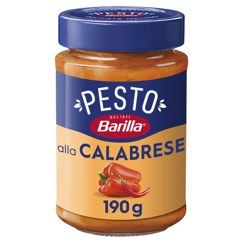 Barilla Pesto alla Calabrese 12 x 190 g, Gluten-Free Italian Pasta Sauce with Peppers, Peppers, Ricotta, Pecorino Romano and Grana Padano, Pasta Sauce, Red Pesto