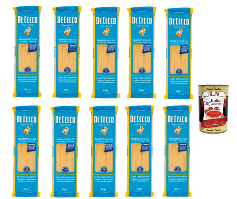 De Cecco Spaghettoni N°412, 100% Italian Pasta Noodles 10 x 500 g + Italian Gourmet Polpa 400 g