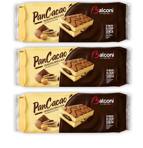 3 x Balconi PanCacao Snack al Cacao Soft Sponge Cake and Sweet Cocoa Cream 280 g