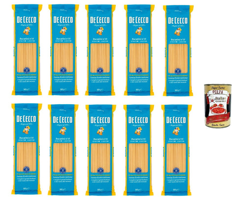 De Cecco Bucatini N°15 100% Italian Pasta Noodles 10x 500g + Italian Gourmet Polpa 400g