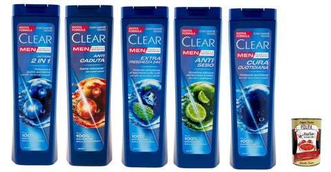 Clear Test Pack, Men Shampoo for All Hair and Scalp Types, Dandruff Shampoo 5 x 225 ml + Italian Gourmet Polpa 400 g