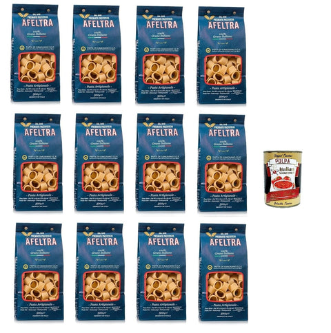Afeltra Calamari 100% Grano Italiano 500 g, Gragnano IGP - Pasta made of durum wheat semolina of the highest quality, 12 x 500 g + Italian Gourmet Polpa di Pomodoro 400 g tin