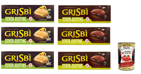 Vicenzi Grisbì Gluten-Free Biscuits Shortcrust Pastry Filled with Soft Lemon and Chocolate Cream 7 x 150 g + Italian Gourmet Polpa 400 g