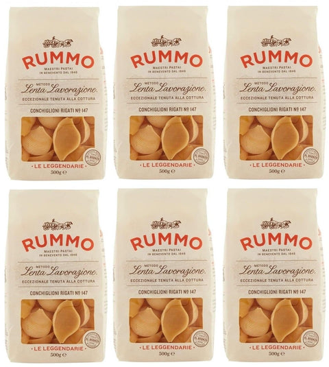 Rummo Pasta Conchiglioni Rigati N°147, Italian Pasta Made of Durum Wheat Semolina, Italian Pasta, 500 g, Pack of 6