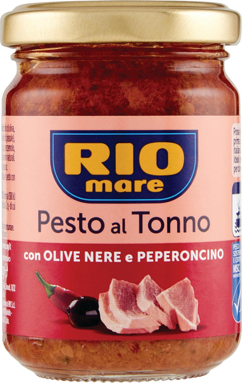 Rio Mare - Tuna Pesto with Black Olives and Chilli, MSC Certified, No Preservatives, 1 Jar of 130 g