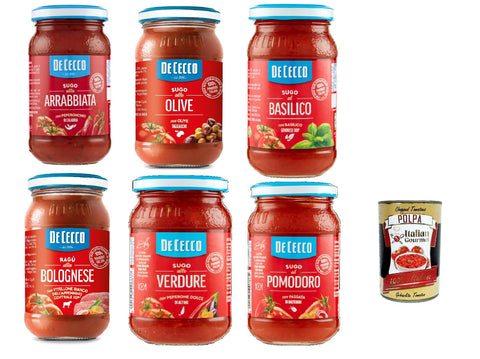 De Cecco Test Pack Sauce Pasta Sauce Tomato Sauce 6x 190g from Italy + Italian Gourmet Polpa 400g