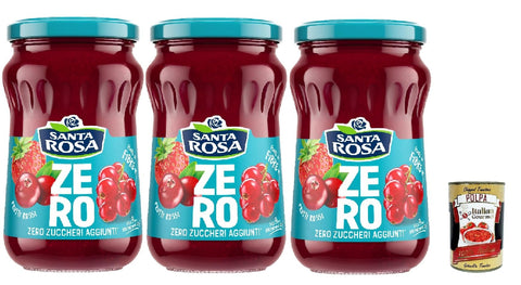 Santa Rosa, Zero Red Fruit Jam, Light and Nutritious Delight, Ideal for Breakfast or Snack, Rich in Flavour and No Added Sugar, 3 x 300 g + Italian Gourmet Polpa 400 g