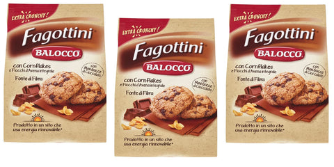 Balocco Fagottini Biscotti Integrali Whole Grain Biscuits with Cornflakes Whole Grain Oatmeal and Chocolate Chips 700 g Pack of 3
