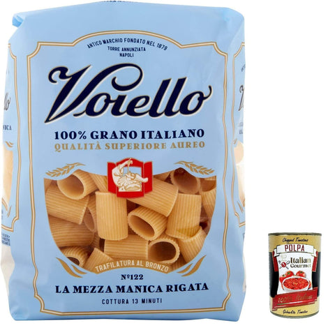 Voiello Pasta Mezze Maniche Rigate Pasta 100% Italian N 122 500 g + Italian Gourmet Polpa 400 g Pack of 5