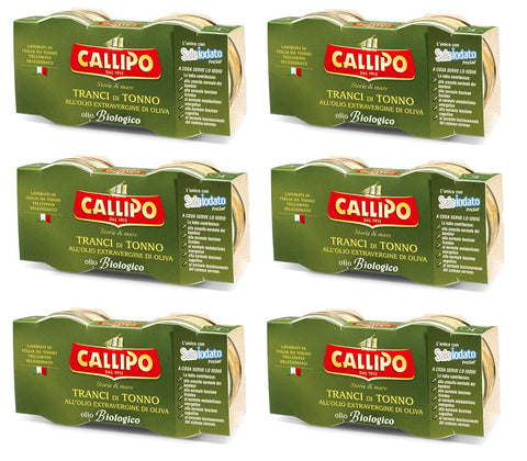 Callipo Tranci di Tonno Tuna Slices in Extra Virgin Olive Oil Organic Tuna (2 x 80 g) Pack of 6