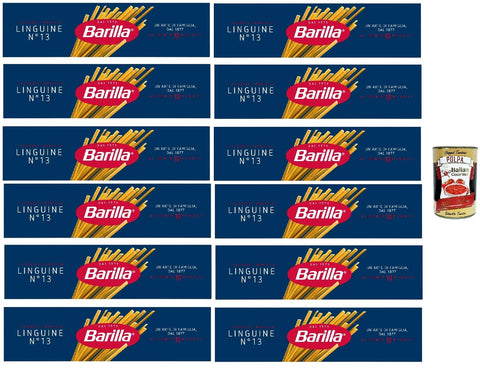 Barilla Linguine No.13 Pasta - 12 x 500g (6kg) | Flat Ribbon Spaghetti, al Dente in Approx. 10 Minutes 100% Durum Wheat Semolina - Ideal for Pesto, Fish & Tomato Sauces + Italian Gourmet Polpa