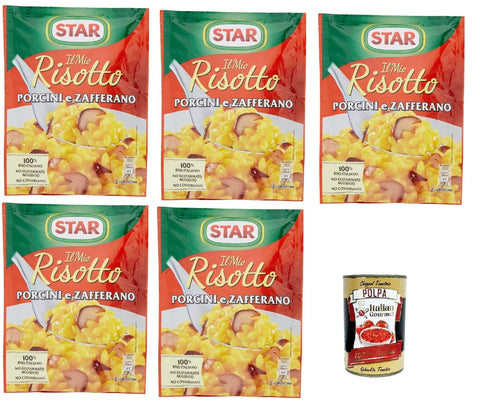 Stra Il Mio Risotto Porcini E Zafferano, Creamy Rice with Porcini Mushrooms and Saffron 5 x 175 g 100% Italian Ready Meals + Italian Gourmet Polpa 400 g