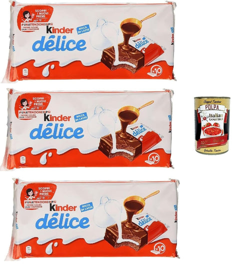 Kinder Délice 3 x 390 g (30 Bars) - Chocolate Cake Bars with Milk Cream, Individually Wrapped, Ideal for Breakfast Break & Travel, Family Supply + Italian Gourmet Polpa