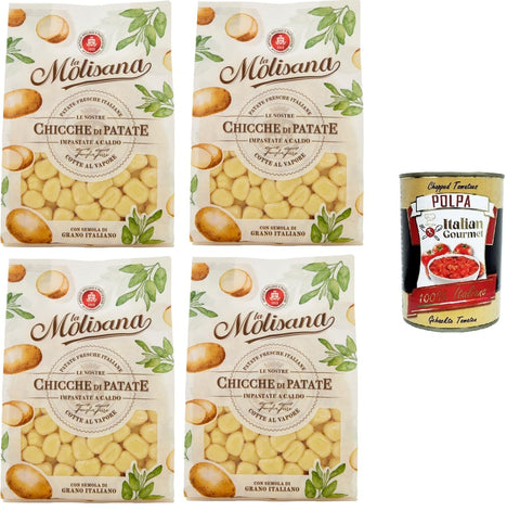 La Molisana, Chicche di Patate, Fresh Potato Chips with Italian Wheat Semolina - Hot Kneaded and Steamed 4 x 500 g + Italian Gourmet Polpa 400 g