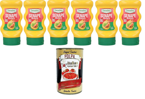 Salsa Senape Delicata Senza Glutine, Mild Mustard Sauce Gluten Free 6 x 250 ml + Italian Gourmet Polpa 400 g