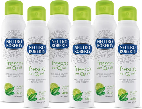 Neutro Roberts Fresco Verde Deodorant Spray with Green Tea and Lime, Zero Aluminium Salts, Zero Stains 150 ml + Italian Gourmet Polpa 400 g, Pack of 12