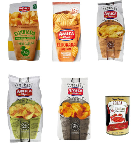 Amica Chips Eldorada Test Pack Salty Potato Chips with Wavy Cut 5 x 130 g Gluten-Free Crispy Potato Chips