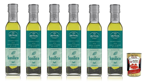 Olitalia Olio Condimento a Base di olio extra vergine di oliva all'aroma di Basilico, Extra Virgin Olive Oil Basil Flavour 6 x 250 ml + Italian Gourmet Polpa 400 g