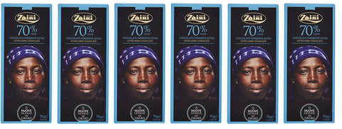 Zaini Tavoletta Cioccolato Fondente Extra Dark Chocolate Bar 70% Cocoa 75g Pack of 6