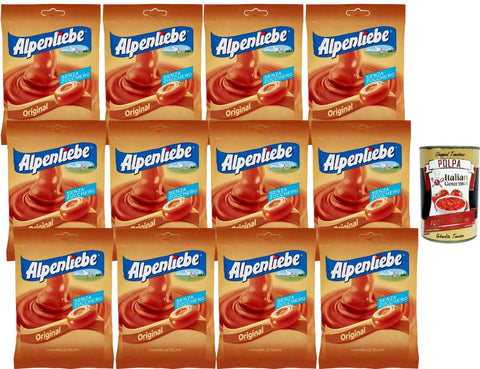 Alpenliebe Original Sugar-Free Caramel Sweets, Pack of 12 (12 x 80 g Bags, Creamy Sweets without Sugar, Ideal for Travel and Office) + Italian Gourmet Polpa