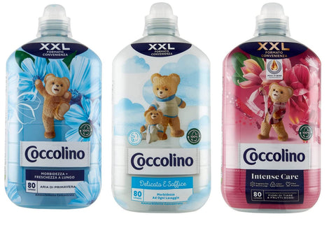 Coccolino Ammorbidente Concentrato Convenience-Format XXL Concentrated Fabric Softener, Delicate and Soft, Spring Air, Tiare Blossoms and Red Fruits (3 x 2 Litres)
