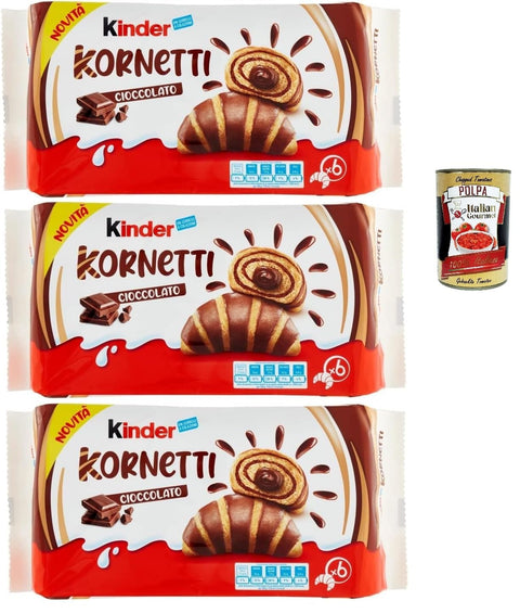 Children's Cornetti Cioccolato, Pack of 3, 252 g, 18 Croissants with Chocolate Filling + Italian Gourmet Polpa 400 g