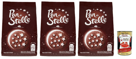 Mulino Bianco Biscotti Pan di stelle 3 x 350 g Italy Biscuits Cookies Cakes, Breakfast Biscuits, Cocoa Biscuit Hazelnuts and 100% Fresh Milk + Italian Gourmet Polpa 400 g