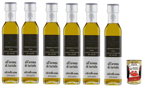 Olitalia Olio Condimento a Base di olio extra vergine di oliva all'aroma di tartufo, extra virgin olive oil, truffle flavour, 6 x 250 ml + Italian Gourmet polpa 400 g