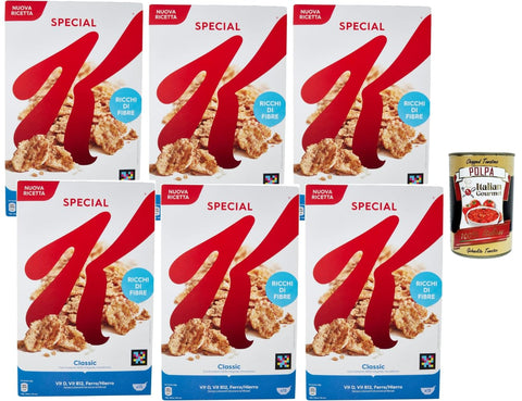 Special K Classic Whole Grain Flakes 6 x 450 g Rich in Fibre Vitamins Minerals Breakfast Cereals without Artificial Flavours Premium Quality Blend + Italian Gourmet Polpa