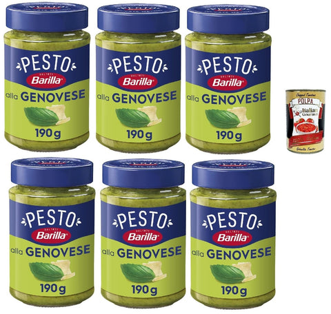 Barilla Pesto alla Genovese 190 g - Pack of 6 | Basil Pesto without Garlic, Creamy & Authentic - Perfect for Pasta, Bruschetta, Dip & Marinade + Italian Gourmet Polpa