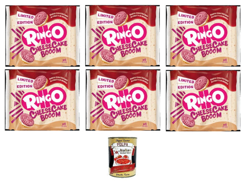 Ringo Pavesi Cheesecake Limited Edition Cheese Cake Booom 6 x 165 g - Crispy Double Biscuits with Creamy Cheesecake Filling - Limited Edition + Italian Gourmet Polpa 400 g