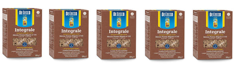 De Cecco Pasta Mezze Penne Rigate Integrali Whole Grain Italian Pasta, 500 g, Pack of 5