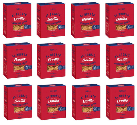 12 x Barilla Fusilli al Bronzo Bronze Drawn Pasta, 400 g, Raw Processing Method