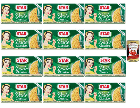 Star Dado Classico Broth Cube 12 x 200 g Storage Pack (20 Cubes per Pack) Gluten-Free Lactose Free without Preservatives for Soups & Risotto + Italian Gourmet Polpa