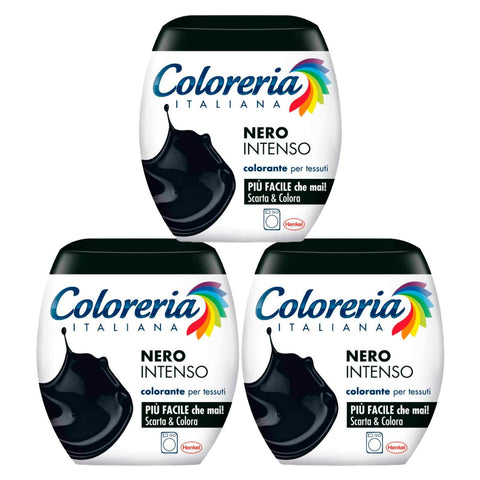 GREY 3 x Coloreria Italiana Fabric Dye for Washing Machines, Intense Black, Revives or Changes the Colour of Garments, 3 Single Dose Packs