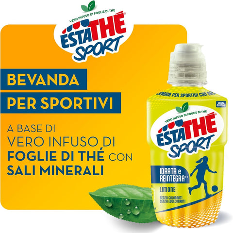 Estathè Sport Limone Refreshing lemon-flavored drink with minerals and a practical sports cap for school, office, training, football, tennis, fitness 12 x 250ml