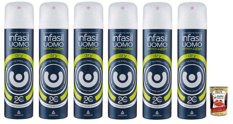 Infasil Uomo Derma48H Deodorant Spray Dry, Dry Feel, Long-Lasting 150 ml + Italian Gourmet Polpa di Pomodoro 400 g Tub, Pack of 6