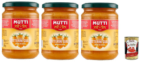 Mutti sugo Pomodori Datterini Gialli Interi in Succo, Mutti Sauce Tomatoes Whole Yellow Dutters in Juice 350 g, 3 x 350 g + Italian Gourmet Polpa 400 g