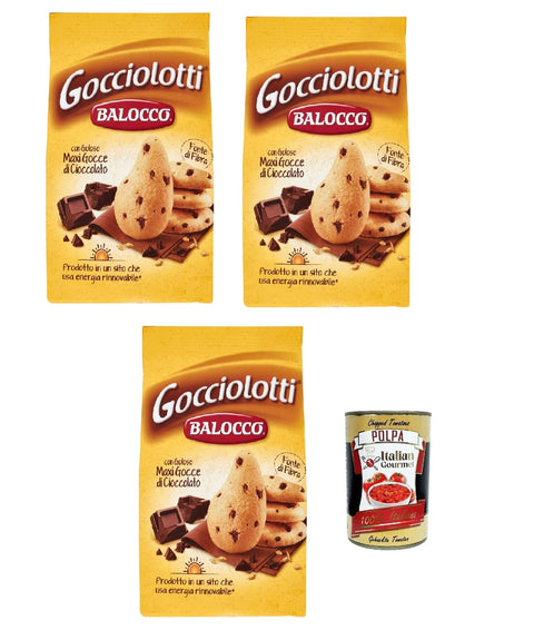 Balocco Gocciolotti Biscotti con gocce di cioccolato biscuits with chocolate chips biscuits cookies 100% Italian biscuits 3 x 350 g + Italian Gourmet polpa 400 g