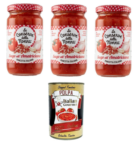Le Conserve della Nonna Sugo all'Amatriciana Sauce 3 x 190 g + Italian Gourmet Polpa 400 g