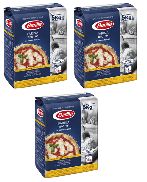 3x Barilla Farina di Grano Tenero Tipo 0 Manitoba Type Flour 0 Wheat Flour Ideal for Pizza, Bread and Focaccia 5 kg