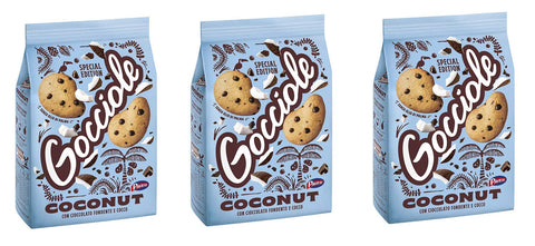 3 x Barilla Pavesi Gocciole Coconut Shortbread Biscuits with Dark Chocolate and Coconut Biscuits with Chocolate Drops 320 g Biscuits Cookies