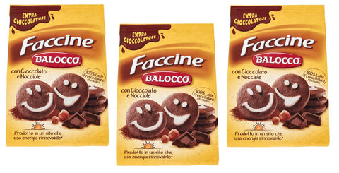 Balocco Faccine Biscotti with Chocolate and Hazelnut Biscuits, 100% Italian Biscuits, 700 g, Pack of 3