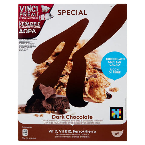 3 x Kellogg's Special K Dark Chocolate Fiocchi di Riso Cereals Dark Chocolate Rice Flakes Whole Grain Wheat and Barley with Vitamins and Minerals with Chocolate Curls 290 g Grain Flakes