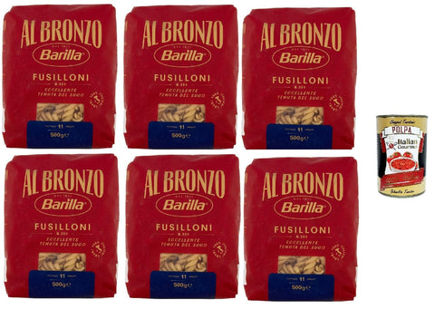 Barilla Al Bronzo Fusilloni N.380 6 x 500 g - 3 kg Storage Pack, Extra Rough Bronze Texture for Maximum Sauce Content, al Dente in 11 Minutes, 100% Durum Wheat Semolina - From Italy + Italian Gourmet