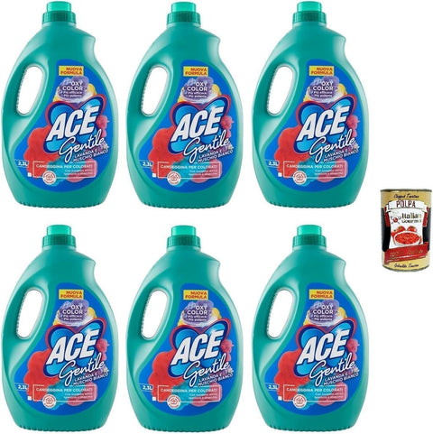 Ace Gentile Candeggina per Colorati, Bleach for Colours, Lavender and White Musk, Effective Against Stains, 6 x 2300 ml + Italian Gourmet Polpa 400 g